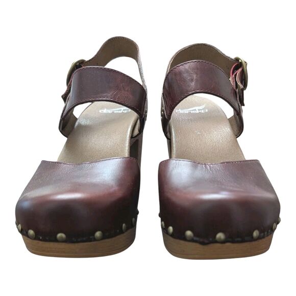 Dansko Dotty Women's Brown Leather Heeled Clog Sandals EU 40 US 9 Boho Mary Jane - Picture 3 of 10